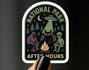 Cryptid & UFO Vinyl Stickers: Bigfoot, Mothman, Aliens - Retro Camping