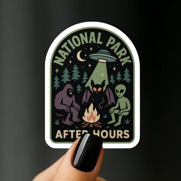 Cryptid & UFO Vinyl Stickers: Bigfoot, Mothman, Aliens - Retro Camping