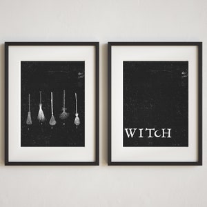 Witchy Halloween Art Prints: Broom Decor, Set of 2 (Digital Download)
