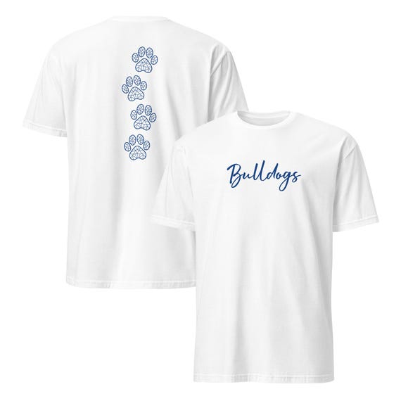 Bulldog Paw Prints T-Shirt, Front & Back Print Tee