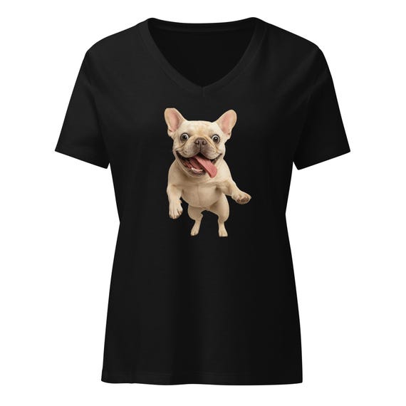 Happy French Bulldog - Women’s relaxed v-neck t-shirt