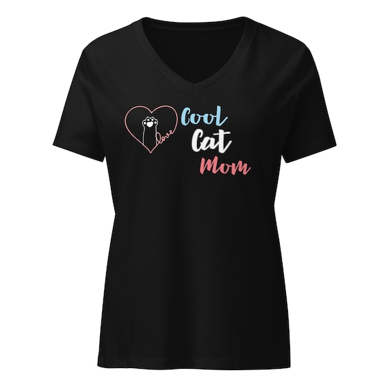 Cat Mom V-Neck T-Shirt – Relaxed Fit, Soft Cotton Blend Tee