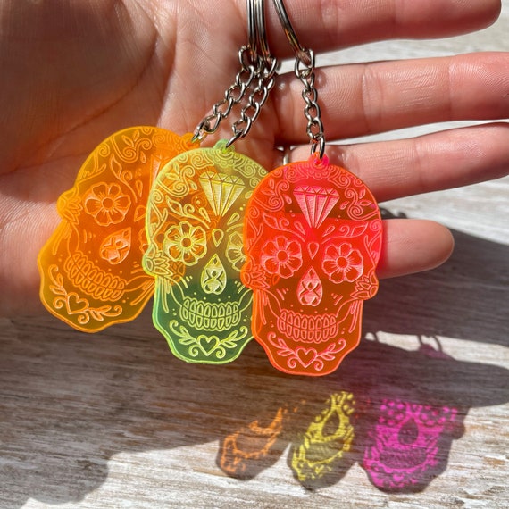 Neon Skull Keychains Laser Cut Keychains Acrylic Skull Etsy