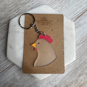 Chaveiro acrílico da galinha | Amuleto de frango cortado a laser | Chaveiro Amante de Frango