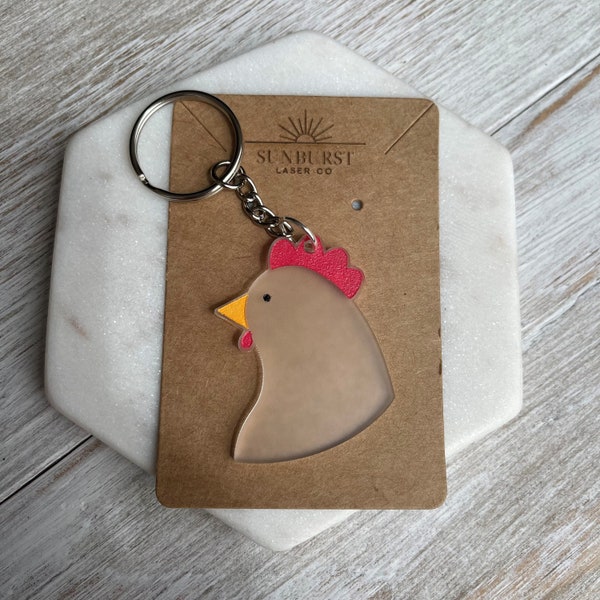 Acrylic Chicken Keychain | Laser Cut Chicken Charm | Chicken Lover Keyring