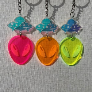 Neon Alien Keychain | Iridescent UFO Keychain | Laser Cut Keychain