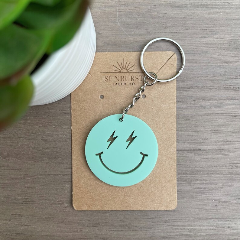 Custom Smiley Face Keychain Trendy Smiley Keyring Laser Etsy