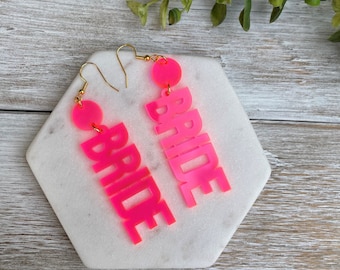 Braut Acryl Ohrringe | Junggesellinnenabschied in neonpink