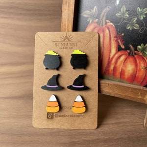 Cute Halloween Stud Earrings/Candy Corn Stud Earrings/Witch Hat Earrings/ Cauldron Earrings/ Fall Studs