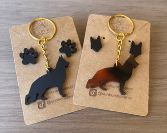 German Shepherd Dog Keychain And Earrings Set/ Paw Print Earrings/ GSD Lover/ Dog Mom/ Dog Earrings