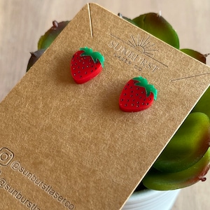 Strawberry Earrings | Strawberry Studs | Fruit Earrings | Fruit Jewelry | Acrylic Earrings | Strawberry Jewelry