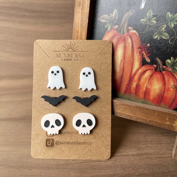 Cute Halloween Stud Earrings/Ghost Earrings/Bat Earrings/Skull Earrings/Fall Stud Earrings/Acrylic Earrings