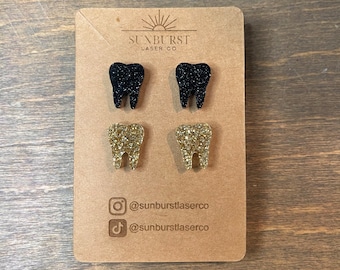 Glitter Tooth Earrings | Dentist Earrings | New Year's Earrings | Molar Earrings | Dental Gift | Stud Earrings | Acrylic Earrings