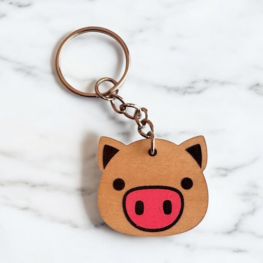 Key Rack Pig Maple Wood Pig Keychain - Laser Cut Farm Animal Key Ring - Etsy