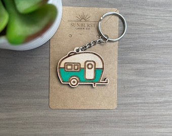 Engraved Wood Camper Keychain | Custom Camping Keychain | Laser Engraved Wood