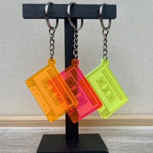 Neon Cassette Keychain | Laser Cut Keychains | Cassette Tape Charms
