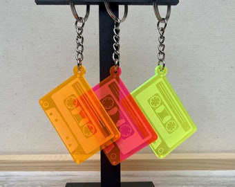 Neon Cassette Keychain | Laser Cut Keychains | Cassette Tape Charms