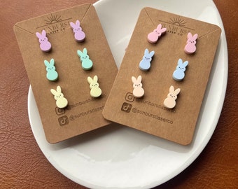 Easter Marshmallow Bunny Earrings  | Spring Earrings | Acrylic | Laser Engraved | Easter Gift | Spring Jewelry | Rabbit Earrings