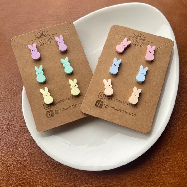 Pendientes de conejo de Pascua con malvavisco / Pendientes de primavera / Acrílico / Grabado con láser / Regalo de Pascua / Joyas de primavera / Pendientes de conejo