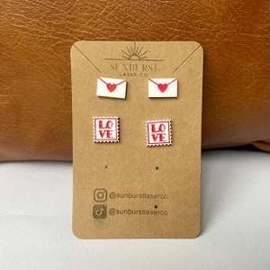Love Letter Earrings for Her | Valentines Acrylic Earrings | Love Stamp Earrings | Valentines Earring Pack | Envelope and Stamp Earrings