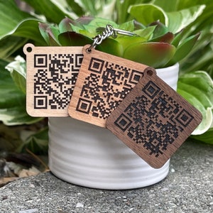 Custom Engraved QR Code Keychain | Website Link Keychain | Wood Music Keychain | Video Sharing Keychain