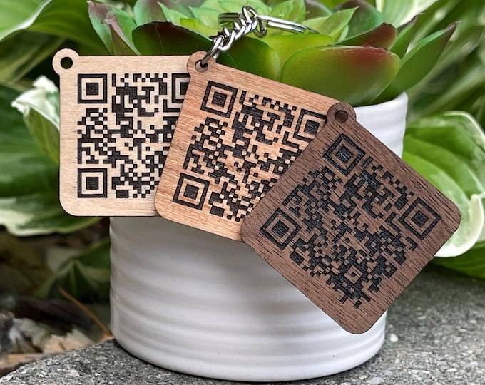 Custom Engraved QR Code Keychain | Website Link Keychain | Wood Music Keychain | Video Sharing Keychain