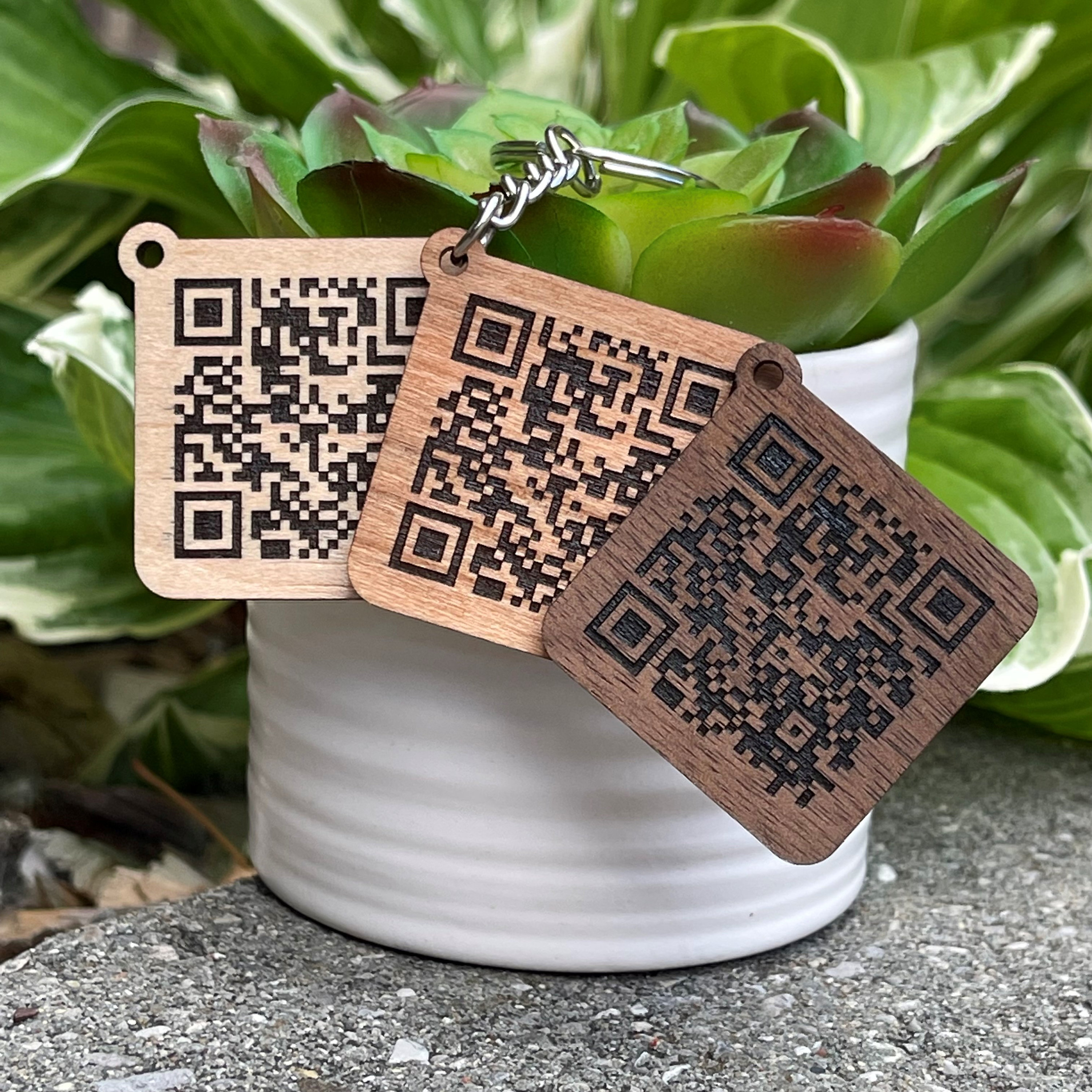 Custom Engraved QR Code Keychain | Website Link Keychain | Wood Music Keychain | Video Sharing Keychain