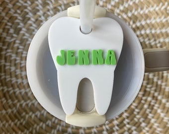 Custom Tooth Tumbler Topper | Dental Name Tag