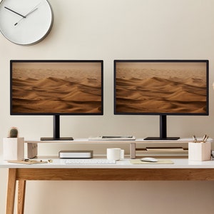 White Ash Dual Monitor Shelf with Brushed Brass Alloy Trim