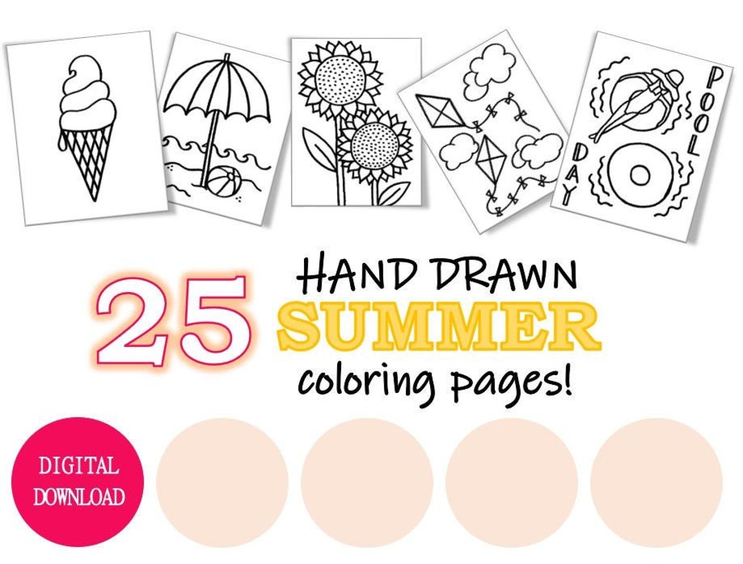 25 Summer Coloring Pages for Kids: Hand-drawn Fun (digital Download) - Etsy