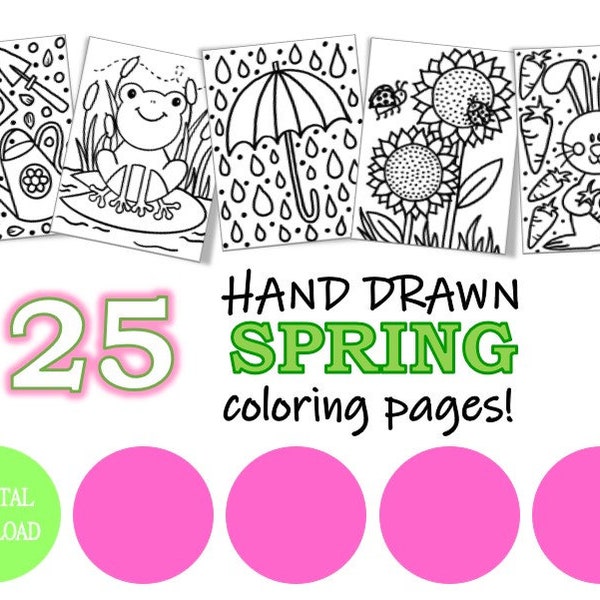 25 SPRING Digital Download COLORING Pages for KIDS, Spring Coloring Sheets, Spring Clipart, Spring Coloring, Flowers, Insects, Garden, Bugs