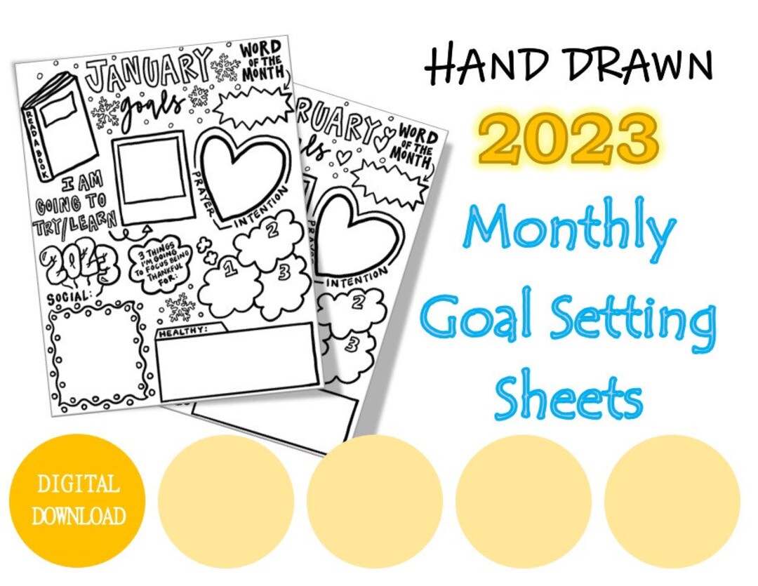 Resolution Setting Sheets 2023 Monthly Goal Setting Sheets: Hand-drawn Resolution Planner ...