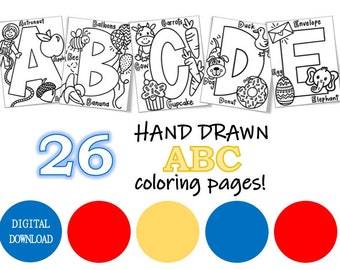 26 fogli da colorare ABC per bambini, DOWNLOAD IMMEDIATO, pagine di alfabeto per il download digitale, colorazione dell'alfabeto, pagine da colorare di lettere, alfabeto