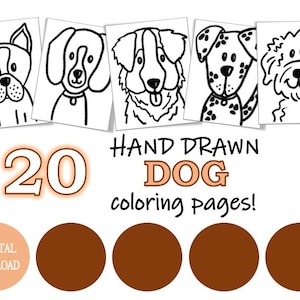 20 Digital Download DOG COLORING Pages for KIDS, Dog Clipart, Dog Cartoons, Puppy Coloring Pages, Dog Coloring Sheet, Dog Breed Coloring