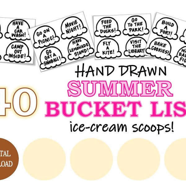 40 Summer BUCKET LIST Ideas, Ice-cream Scoops, Interactive Bucket List, Summer Fun, Make it Your Own, End of School Parties, Boredom Buster