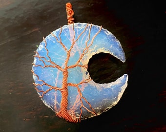 COPPERMOON Tree of Life Amulet. Opalite/Copper wire. Harmony/Chakra Balance. Pendant. Actual Size. Necklace not included.