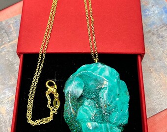 Handmade geode pendant on gold plated chain