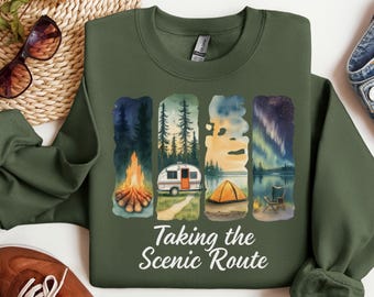 Gemütliches Camping Rundhals-Sweatshirt, Natur-Liebhaber-Geschenk, Abenteuer-Sweatshirt, Outdoor-Bekleidung, Camping-Dekor, Herbst-Geschenkidee