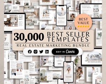 30,000+ Real Estate Templates, Real Estate Marketing, Social Media Instagram Bundle, Listing Presentation, Realtor NAR, Business Cards