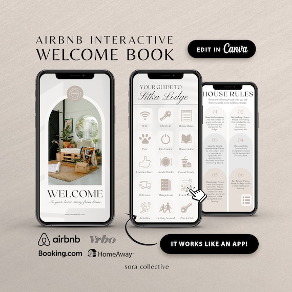 Airbnb Digital Welcome Book, Mobile Interactive Template, Cleaning Schedule, Welcome Wifi Sign, Cabin Rental Guest Book, Bathroom Checklist
