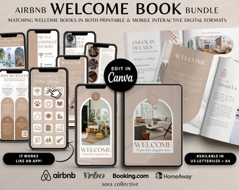 Airbnb Welcome Book, Welcome Book Mobile Template, Digital Editable Guest Book, Canva Airbnb Guidebook, Vacation rental, Welcome book bundle