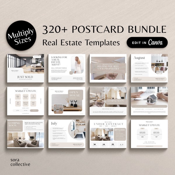 Modern Real Estate Postcard Bundle Template, Editable Canva Introduction Market Update Just Listed Luxury Real Estate Marketing Postcards