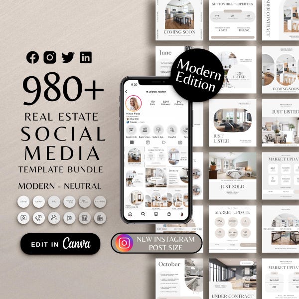 Real Estate Marketing Templates Bundle, Highlight Covers, Real Estate Social Media, Real Estate Instagram Posts, Realtor Canva Templates