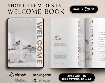 Airbnb Welcome Book Template, Printable Airbnb guidebook, Short Term Rental Guest Book, Welcome Book for Vacation Rental, Airbnb signs, VRBO