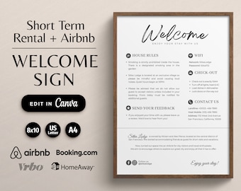 Willkommensschild für Kurzzeitmiete-Gastgeber, bearbeitbare Airbnb-Vorlage, Urlaub STR druckbar, VRBO WLAN Digitaler Download, Check-in-Leitfaden für Gäste