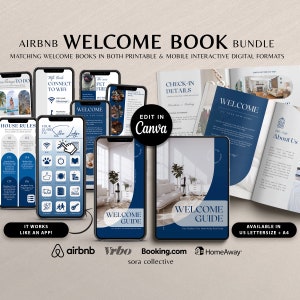 Airbnb Welcome Book Template Canva Host Bundle, Interactive Digital Welcome Book Mobile, Cabin Guest Book, Welcome Sign, Cleaning Checklist