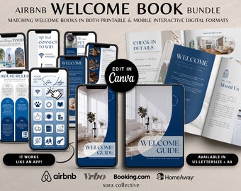 Airbnb Welcome Book Template Canva Host Bundle, Interactive Digital Welcome Book Mobile, Cabin Guest Book, Welcome Sign, Cleaning Checklist