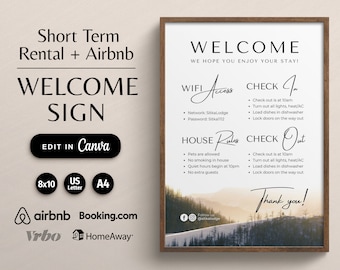 Airbnb-Willkommensschilder, bearbeitbare Hausregelvorlage für Kurzzeitmiete, bearbeitbares Airbnb-Gastgastankunftsposter, Wi-Fi-Zeichenvorlage 14