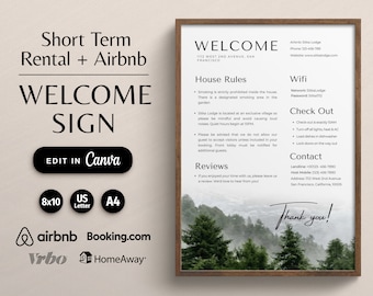 Airbnb Welcome Signage, Editable Airbnb House Manual, Guest Arrival Poster Template, House Rules and Wifi Info Sheet Template, VRBO 12