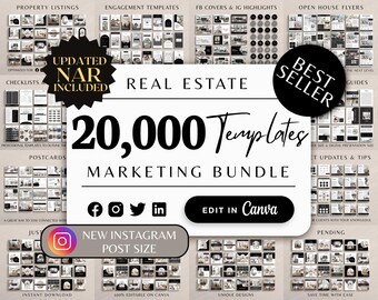 20,000+ Real Estate Marketing Templates Bundle, Instagram real estate posts, Social Media Professional LinkedIn Realtor Agent Branding, NAR